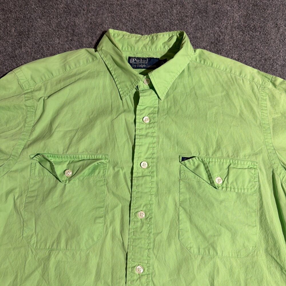 Polo Ralph Lauren Shirt Mens Large Green Button Front Short Sleeve Pocket